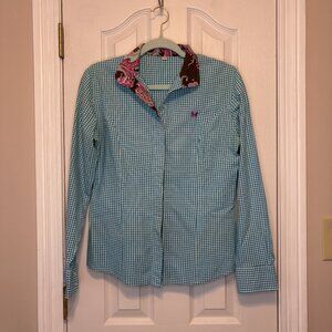 Middy N Me Button Up Gingham Equestrian Style Top Women Size 10